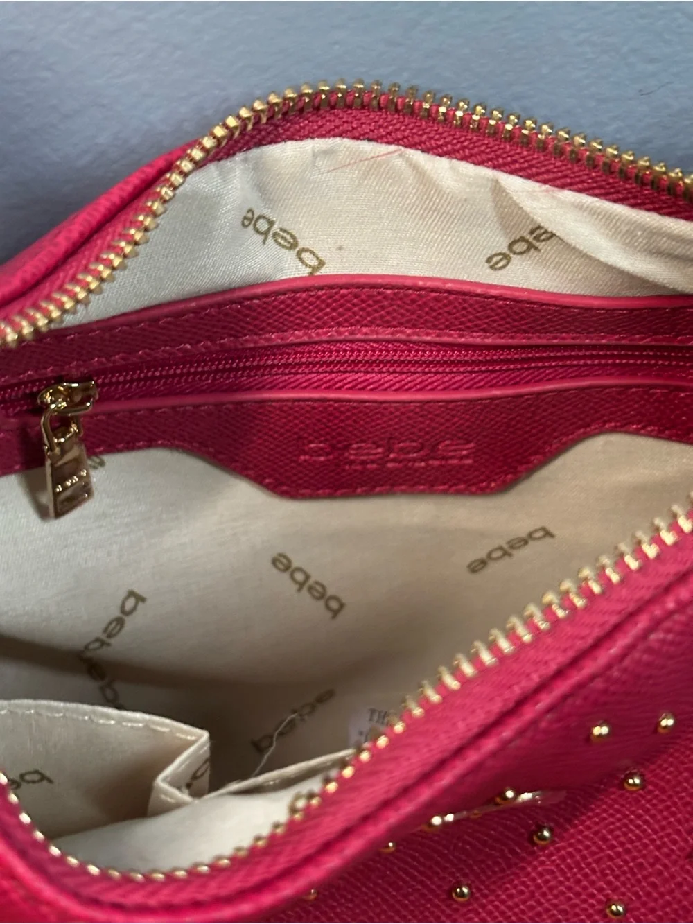 bebe Pink Studded Shoulder Bag with Coin Pouch
